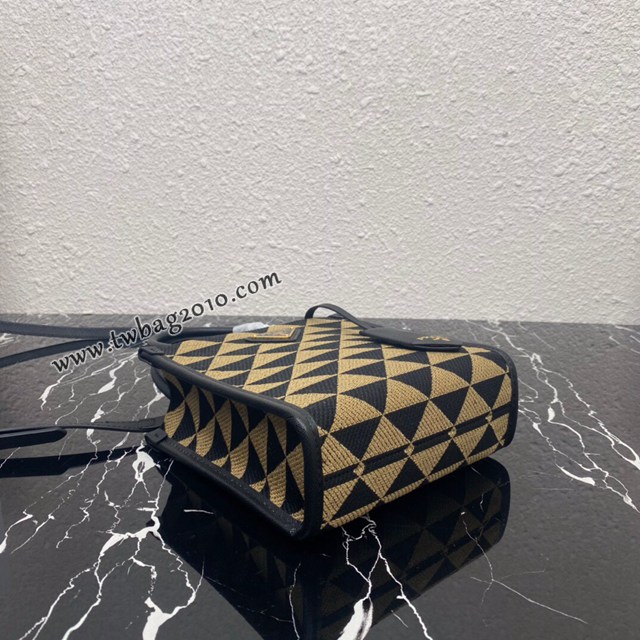 Prada專櫃新款小號刺繡織物包 1BA355 普拉達Saffiano皮革手提刺繡托特包 csp1056